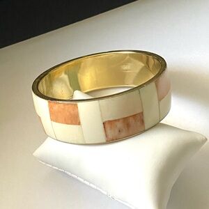 Vintage Brass Bone Inlay Bangle Bracelet